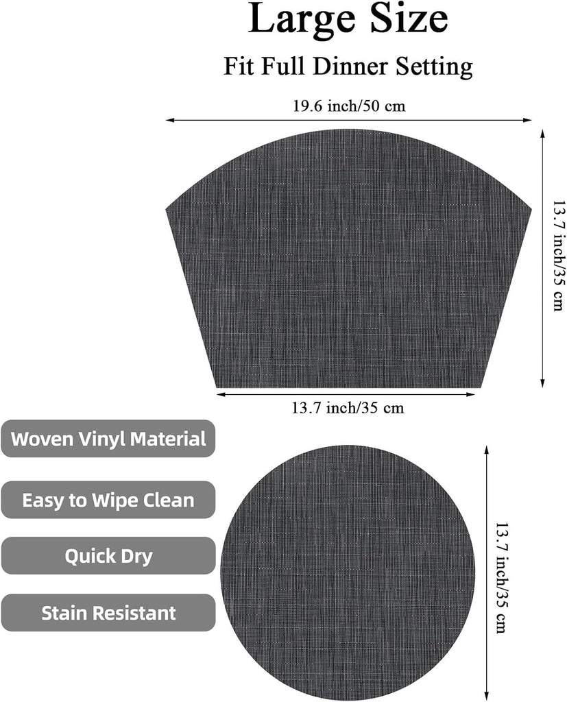Large Size Wedge Placemats with Centerpiece Round Mat Round Table Place Mats Washable Dining Table Placemats - Set of 5