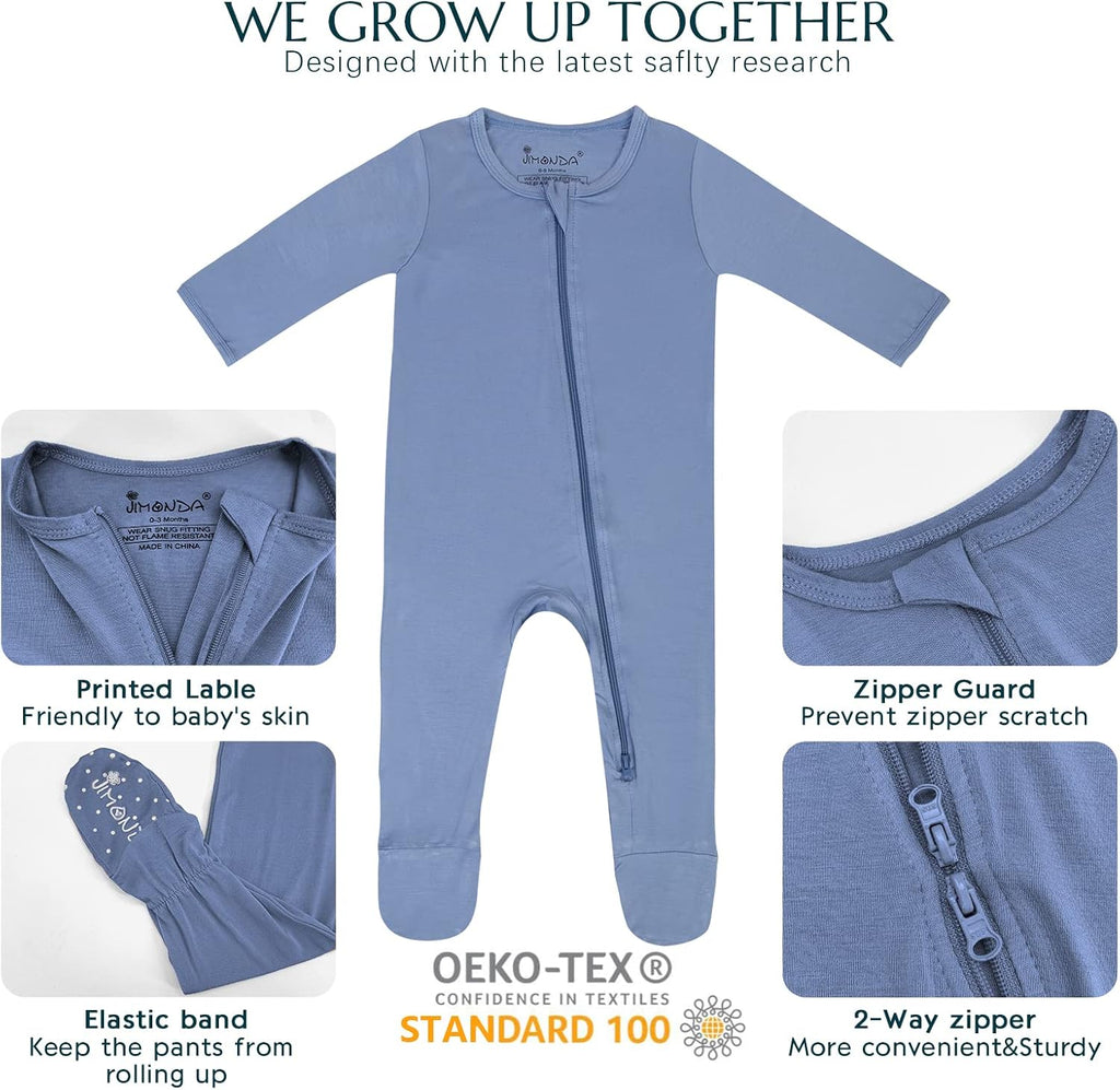Bamboo Baby Pajamas,Unisex Boys Girls One-Piece Footies,Long Sleeve Sleepers Way Zip closure Romper
