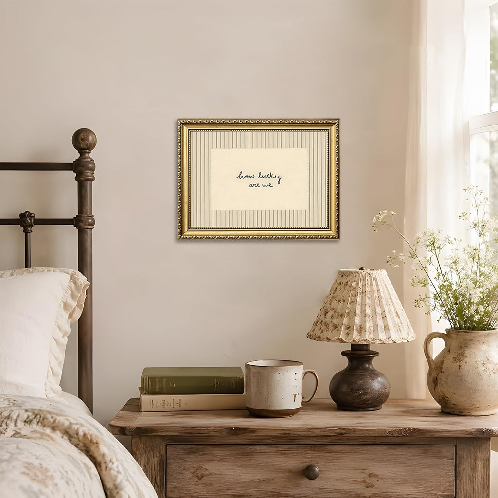 How Lucky Are We Wall Art Trendy Preppy Inspirational Quote Sign Wall Decor Picture Vintage Striped Poster Canvas