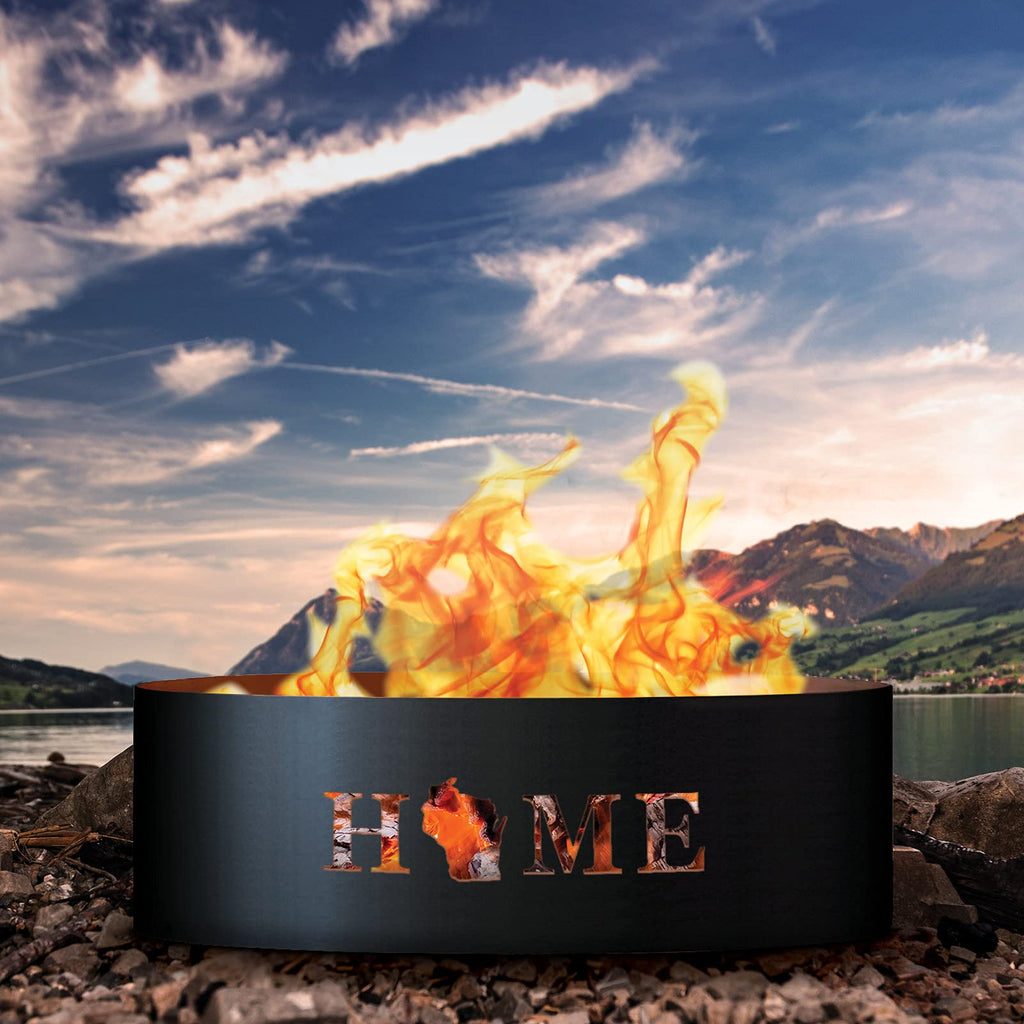 Unpainted 12 in. Tall 37 in. Diameter Outdoor Fire Ring with Fire Poker - 37 x 37 x 12 in. - Rustic