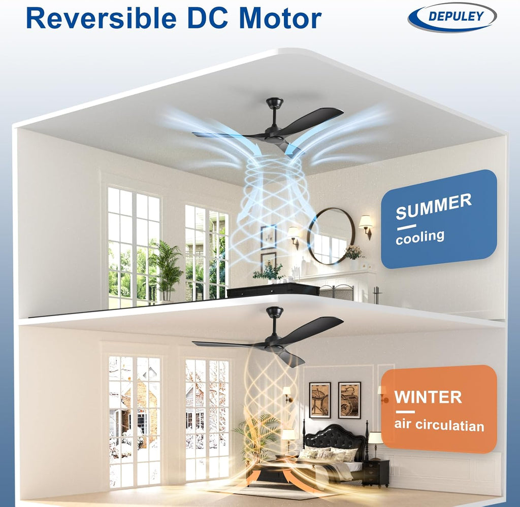 52 Inch 3 Blade Indoor Outdoor Fans for Patios - Black Ceiling Fan No Light Remote APP Control Ultra Quiet DC Motor Reversible 6 Speed Timer A101-B0C4H7H427