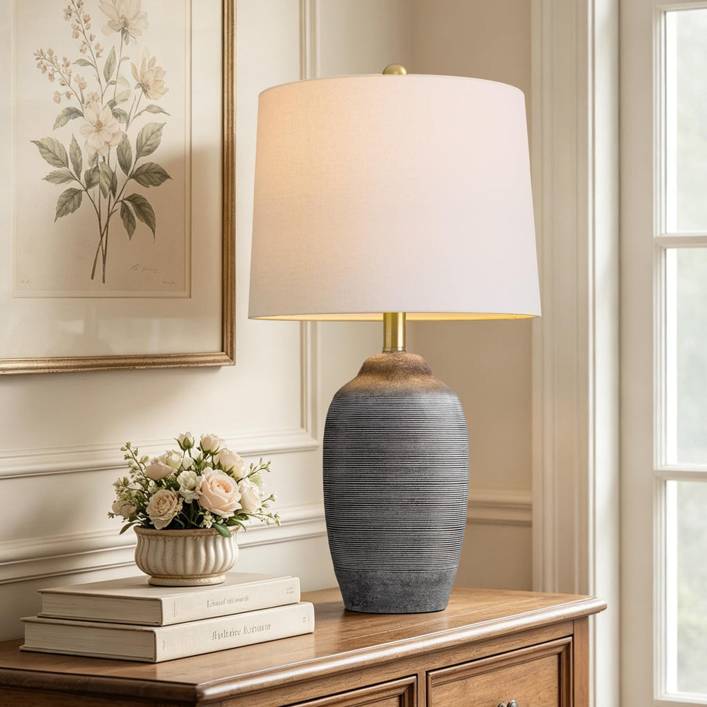 24.5" Ceramic Rustic Lamp with Pre-Attached Shade