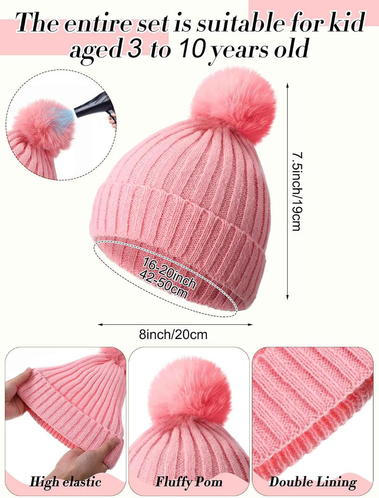2 Sets Kids Winter Hat Gloves Scarf Set Girls Boys