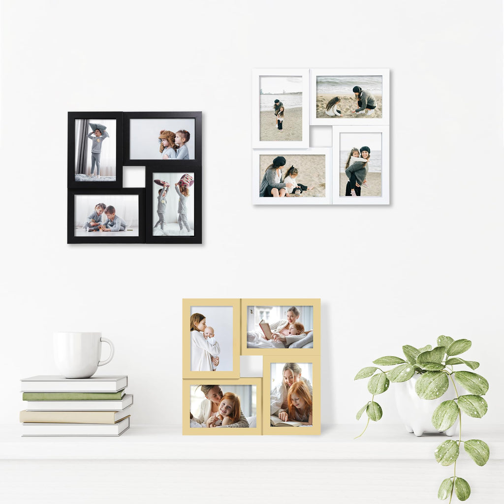4x6 Picture Frames Collage 1 Pack, 4 Opening Multi Family Photo Collage Frames with Real Glass for Wall Hanging or