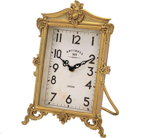 NIKKY HOME Vintage Gold Table Clock, Silent Non-Ticking Battery Operated Retro Desk Shelf Mantel Small Metal Clock for