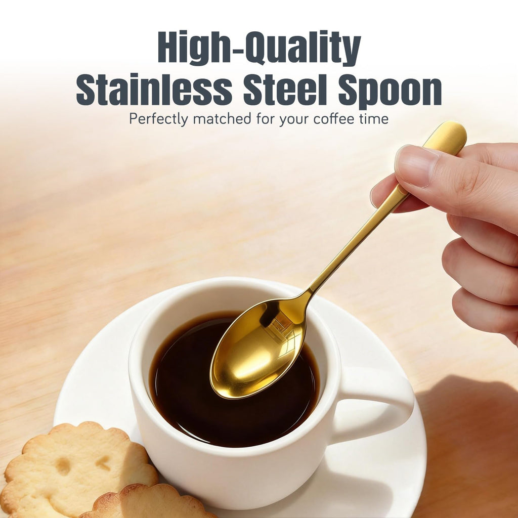 3-Ounce Espresso Cups with Saucers, Spoons and Metal Stand, Small Stackable Coffee Cups Set of 4, Ceramic Demitasse