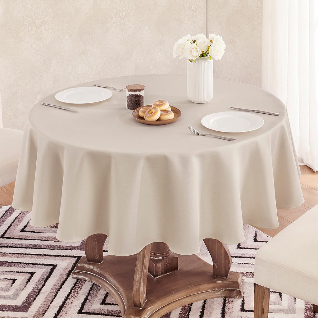 Faux Linen Round Tablecloth 60 inch, Table Cloth Wrinkle Free Decorative Fabric Waterproof Table Cover for