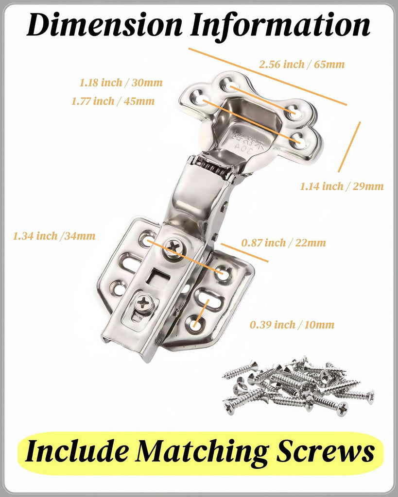 Inset Cabinet Hinges, 304 Stainless Steel 4 Pack Soft Close Hidden Hinge Set, Quick-Release, Cooper Core Hydraulic