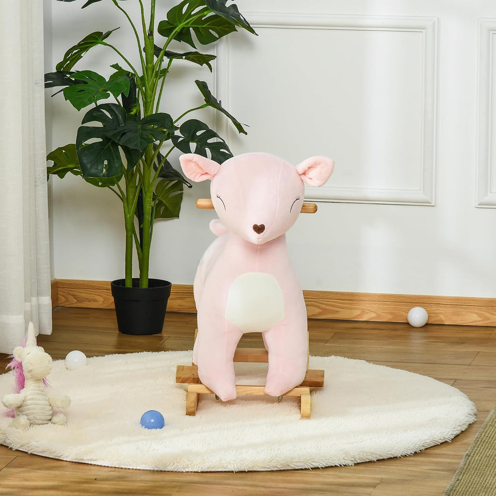 Kids Plush Ride-On Rocking Horse, Deer-Shaped, 36-72 Months Pink