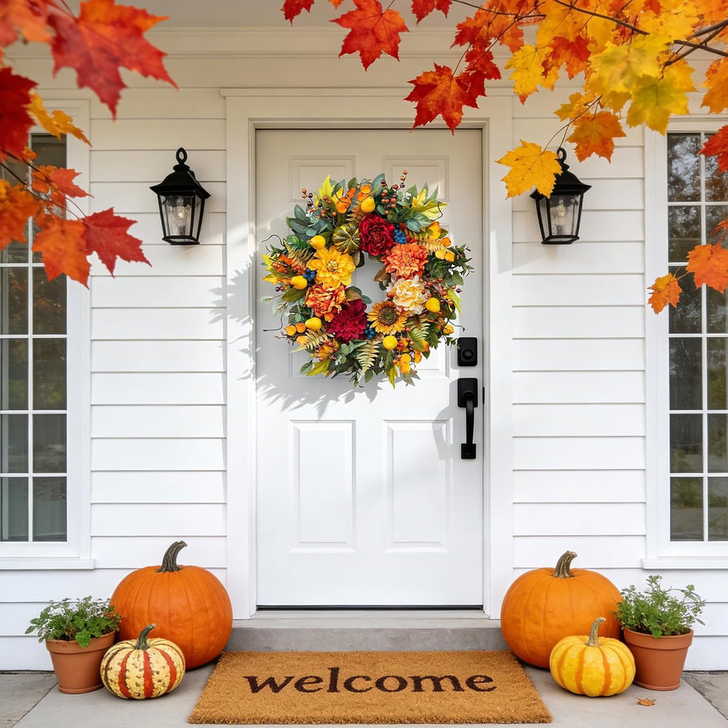 24 Inch Harvest Fall Wreaths for Front Door Outside,Porch,Entryway
