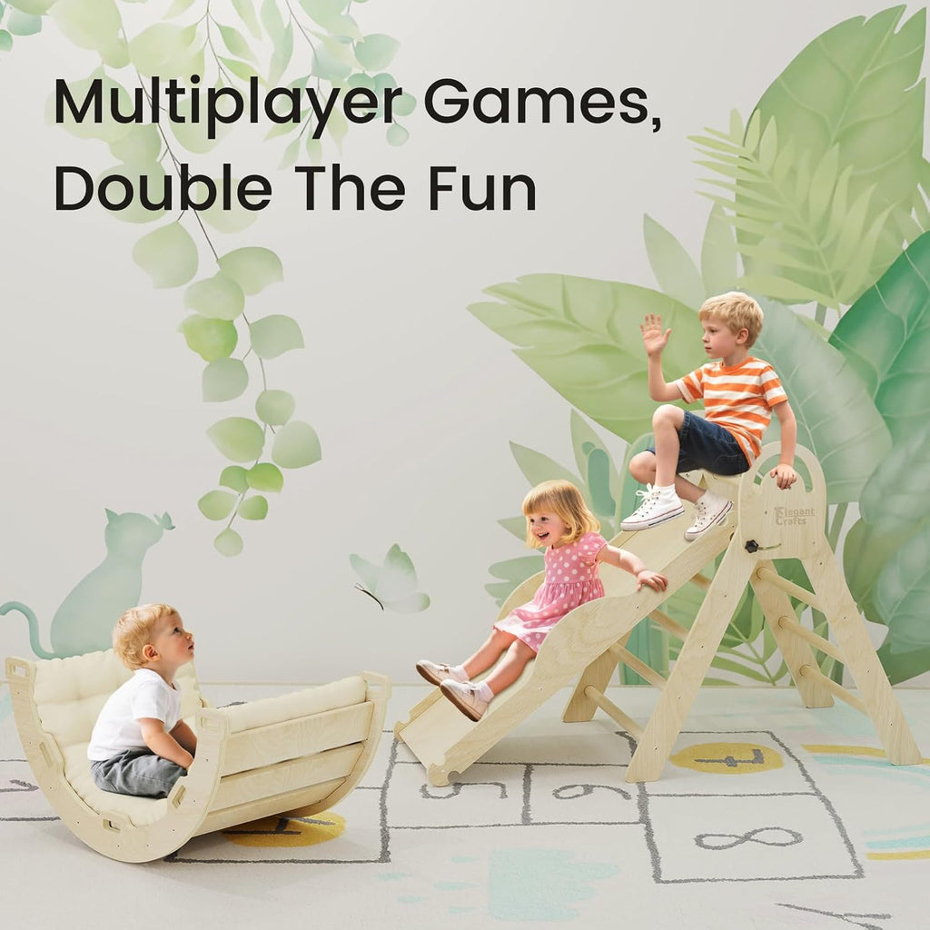Triangle Set with Cushion, Montessori Climbing Set, Indoor Climb Toys, Indoor Playground Jungle Gyms, 9 Combinations