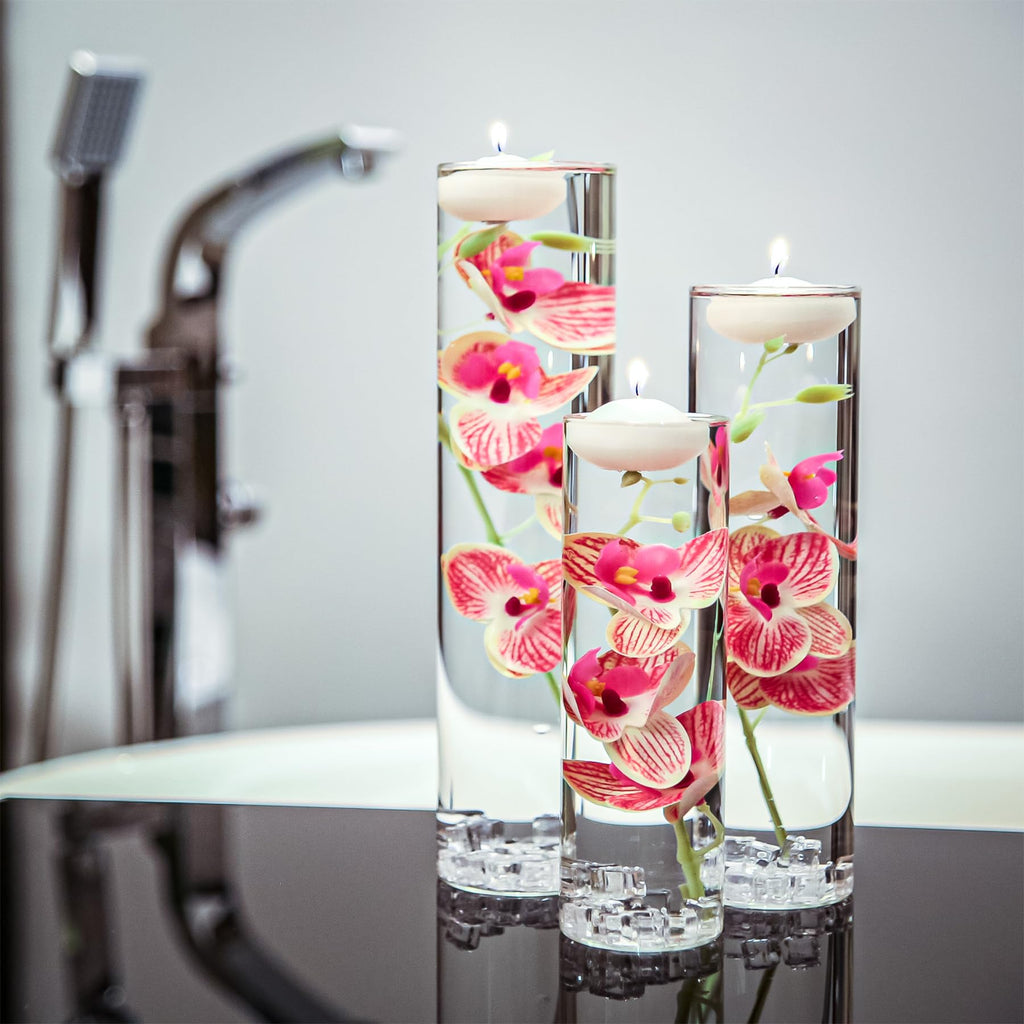 Artificial Orchid Floating Flower for Table Centerpieces Glass Cylinder Vase Fillers Floating Candles Fake Ice Cubes