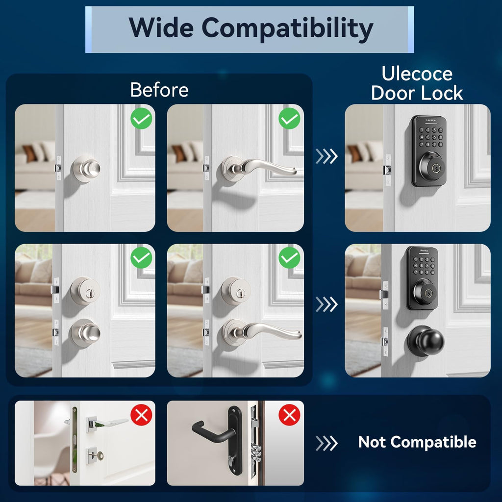 U68 Fingerprint Keypad Deadbolt with Knob Set, Matte Black