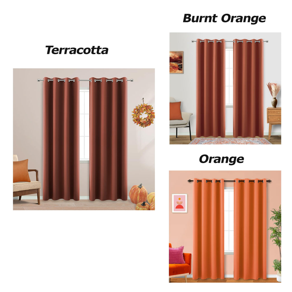 Warm Terracotta Curtains for Sliding Glass Door, 2 Panels Blackout Boho Winter Thermal Insulated Black Out Earth Tone