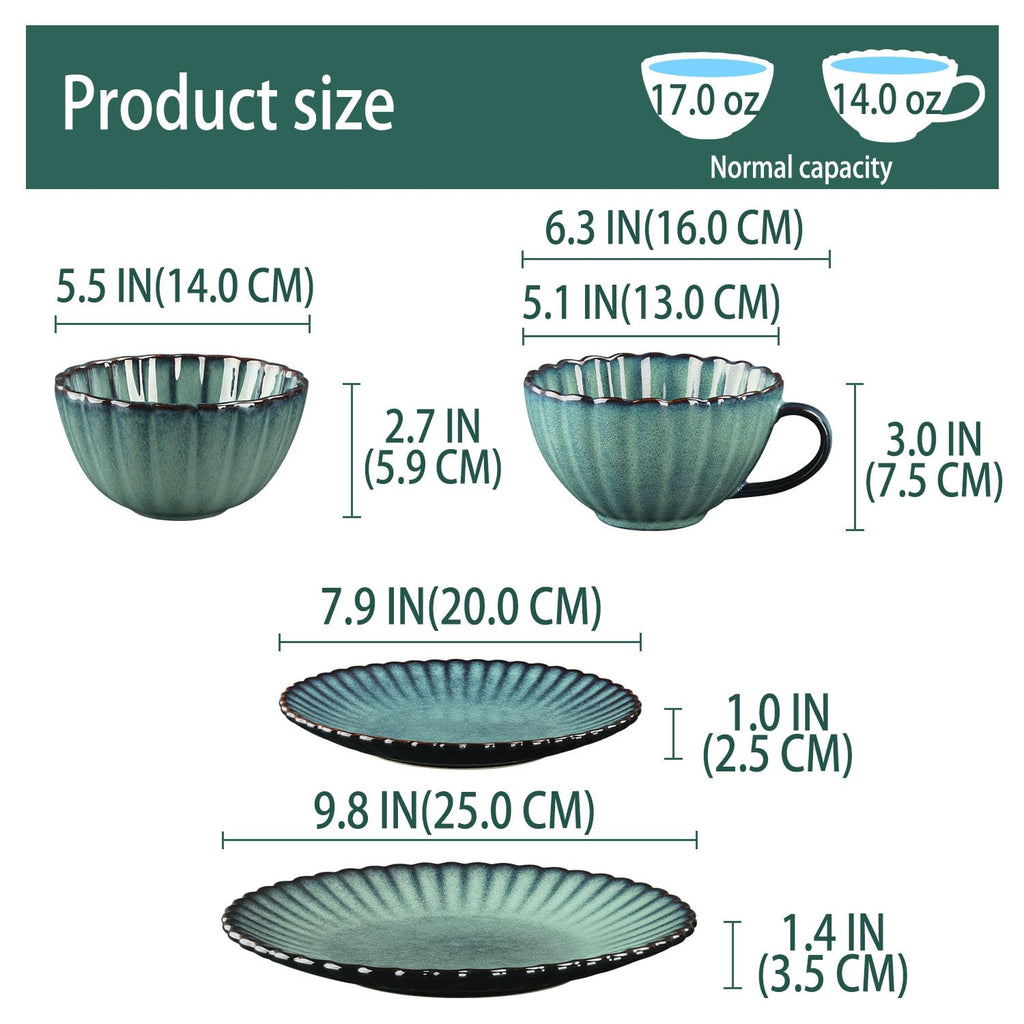 Ceramic Plate and Bowl Set, 16 Pieces, Flower Shaped、Dinnerware Set, Serves 4, Modern Dinner Salad Plate | Cereal