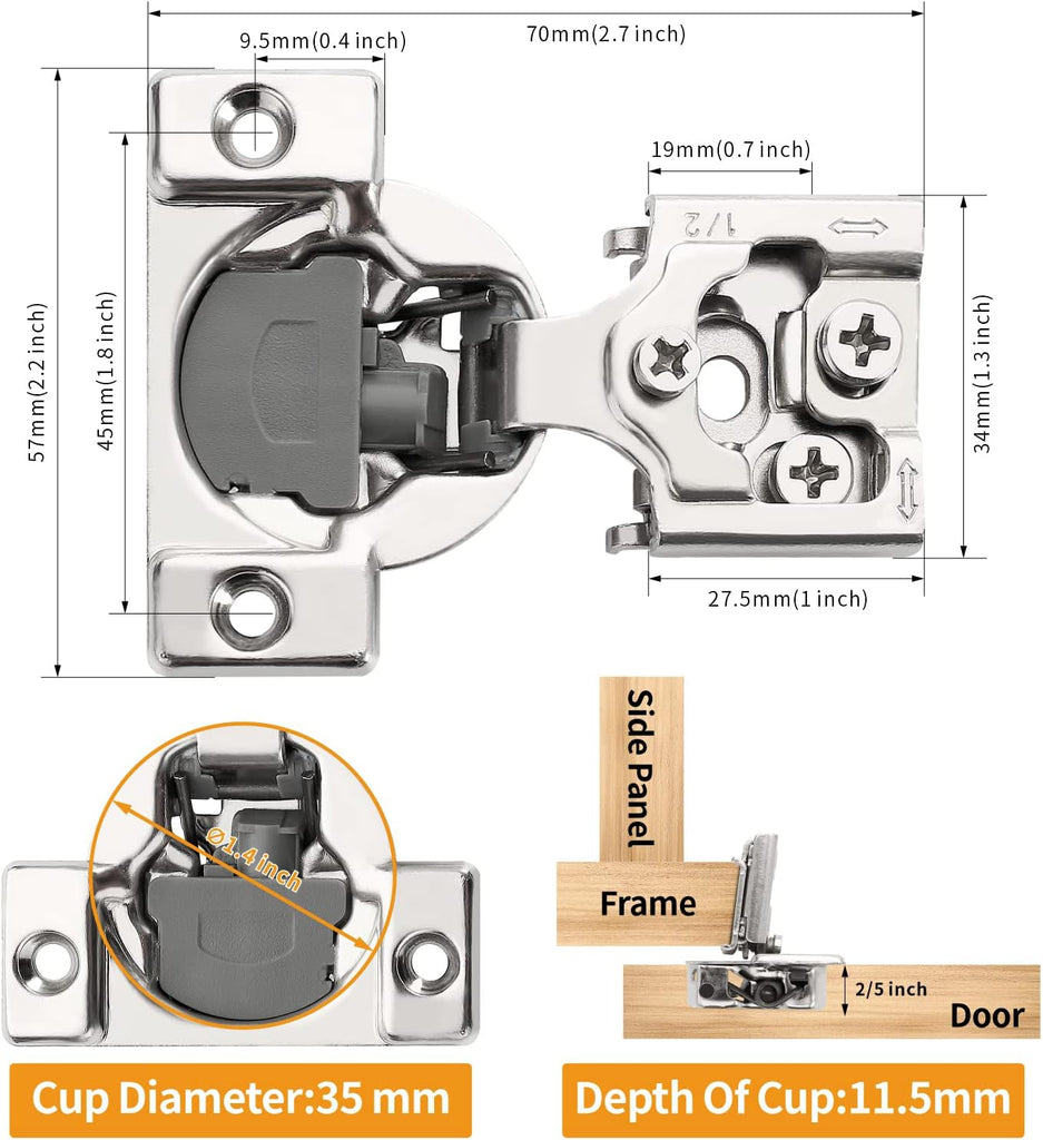 50 Pack 1/2" Overlay 3D Soft Close Concealed Hinge for Face Frame Door, Smooth Slow Self Closing Hinges, Satin Nickel