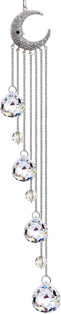 Crystal Suncatcher Window Hanging Moon Prism Rainbow Ornament - 20.5 inch crystal prism beads, moon decor