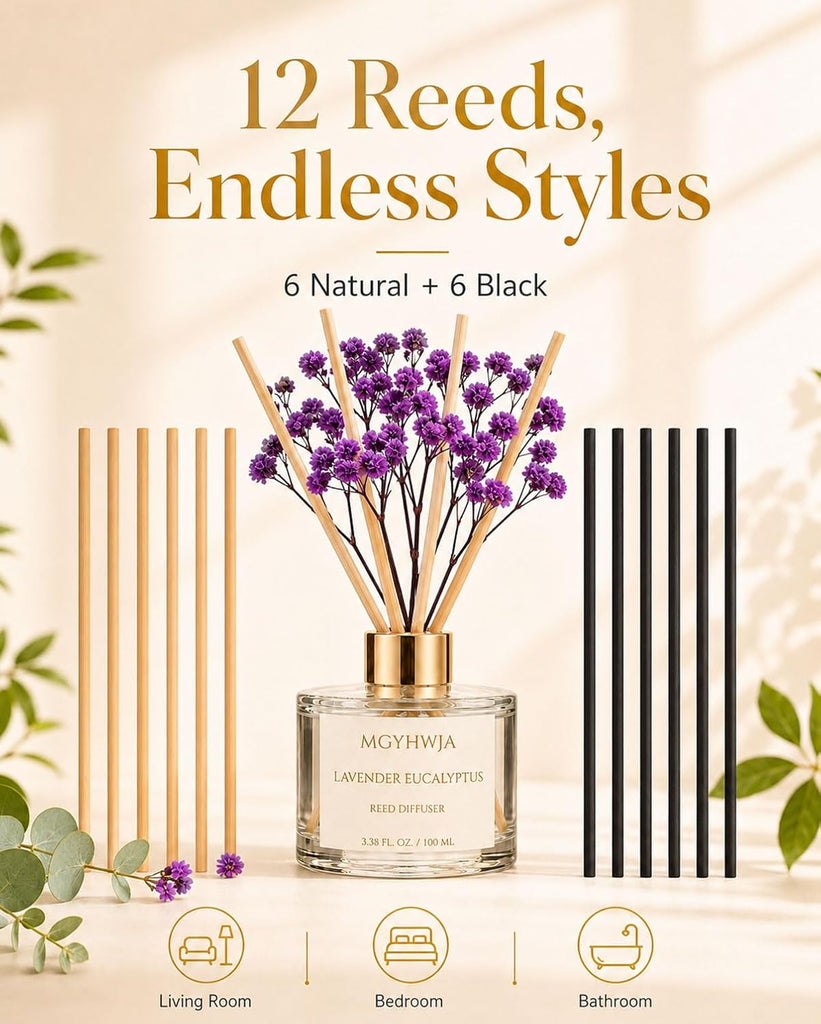 Reed Diffuser Set, 3.38 fl oz Lavender &Eucalyptus Scent Oil