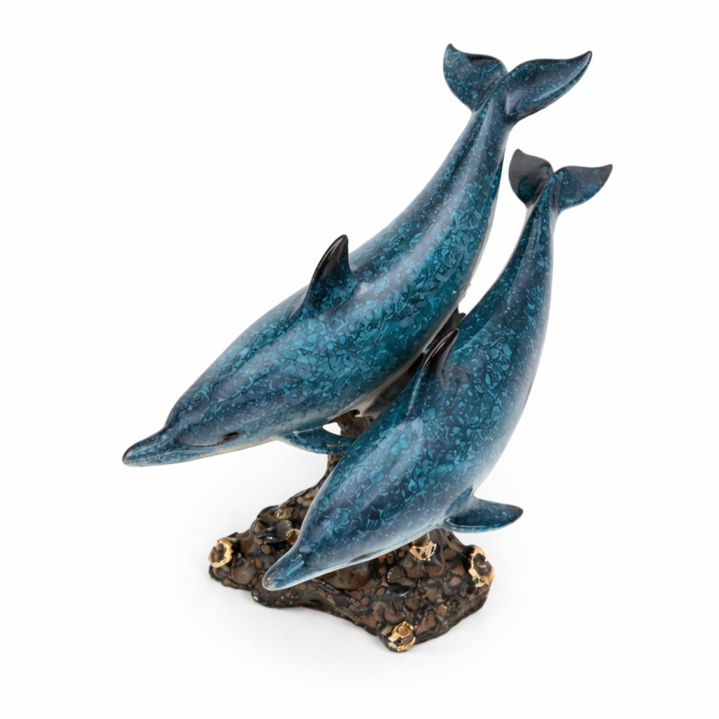Dolphin Statue - Triple Dolphins Swimming Figurine Coastal Home Decor Tabletop Collection (Aqua)
