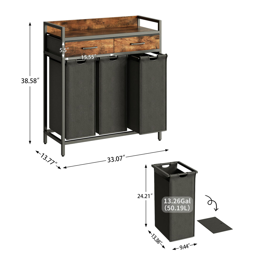 Laundry Sorter 3 Section Laundry Hamper with Shelf, Durable 3 Section Laundry Basket with Rolling Wheels & Storage