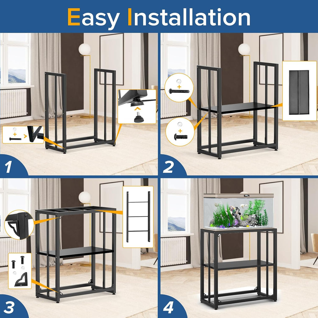 Fish Tank Stand 20-29 Gallon, Metal Aquarium Stand, 31.5" L x 16.7" W*29.1"H", Double-Layer Storage Design, Suitable