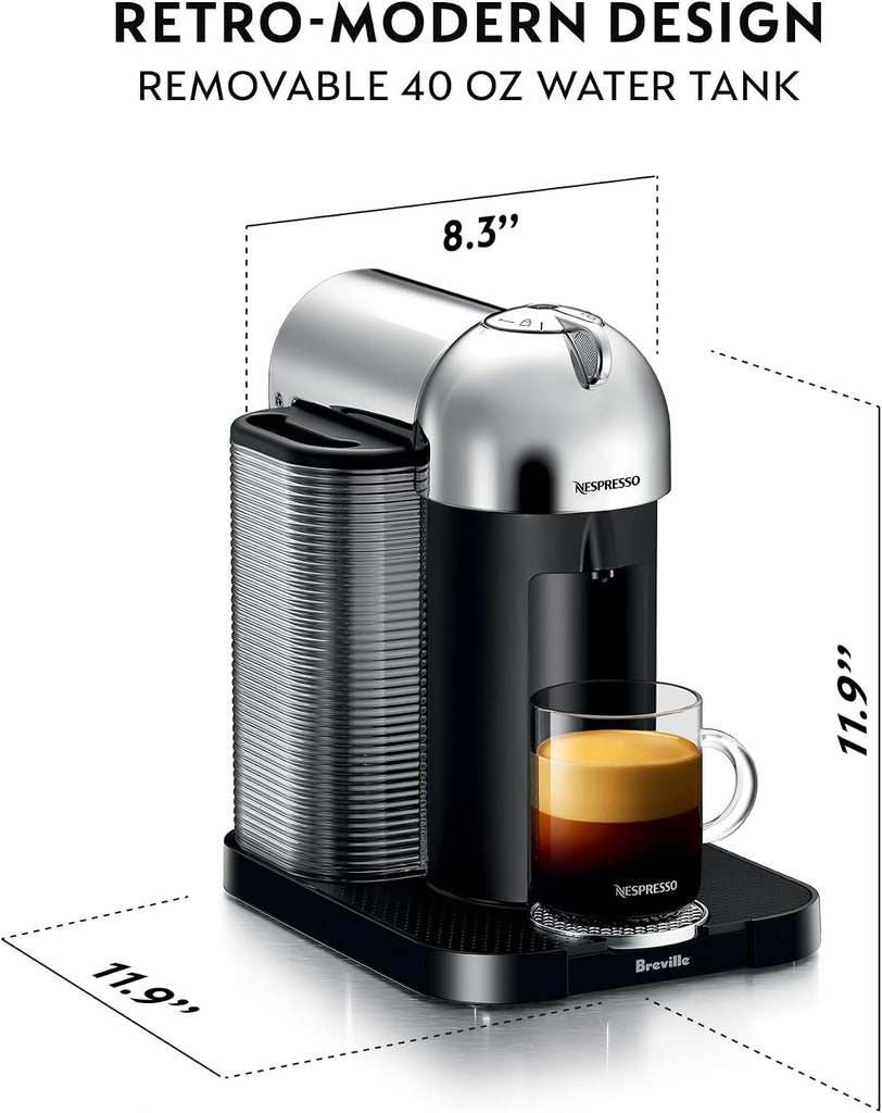 Vertuo Coffee and Espresso Maker by , Chrome with Aeroccino Milk Frother