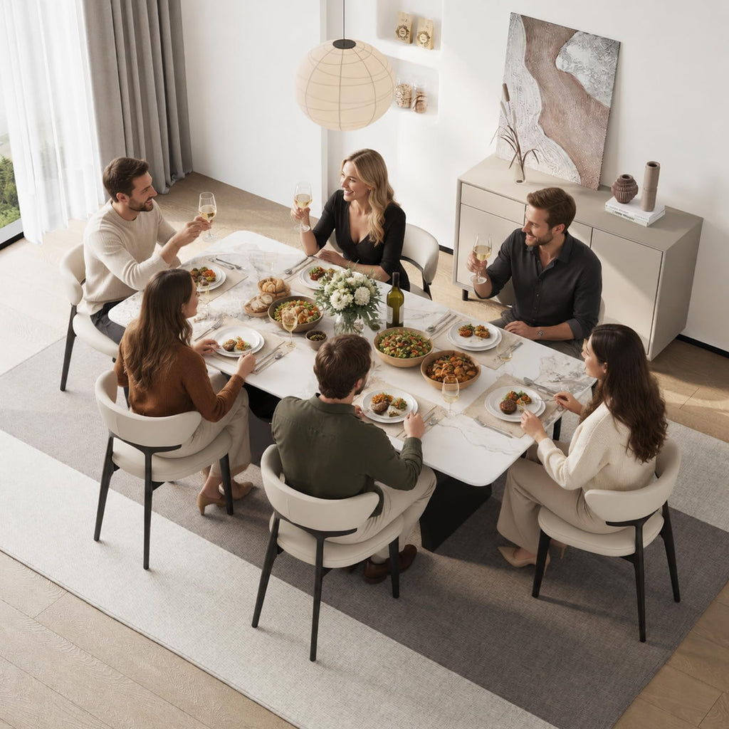 86" Modern Rectangular Dining Table for 8-10, Glossy Sintered Stone Top