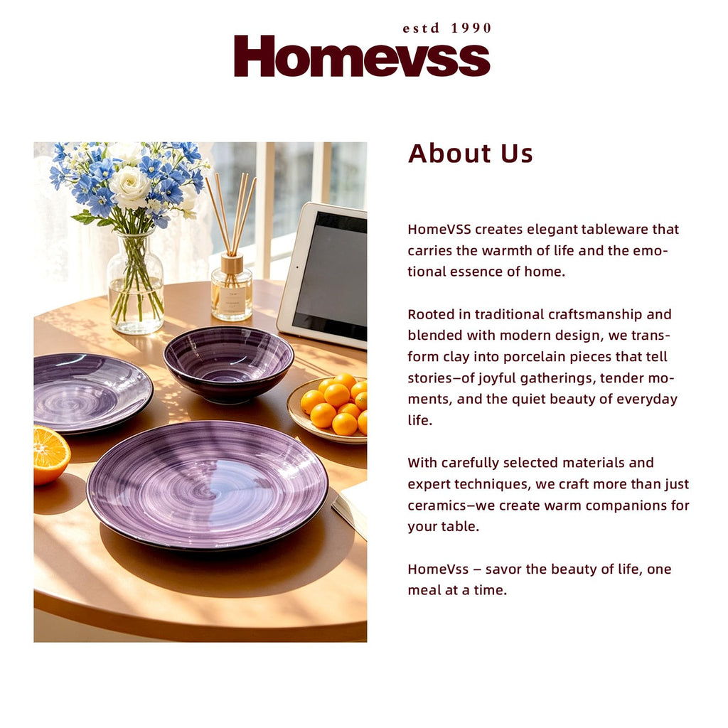 Stoneware Dinnerware Set, Sonoma 18 Piece Service for 6, Black & Speckled Purple Spinwash Plates and Bowls, Microwave