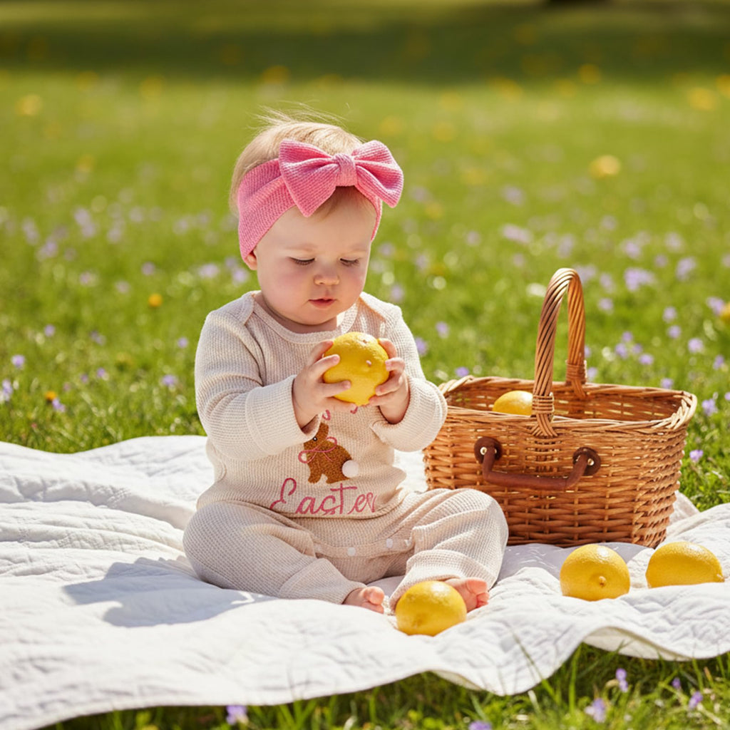 My First Easter Baby Girl Outfit Newborn 0 3 Bunny Waffle Knit Sweater Romper and Headband (My First Easter
