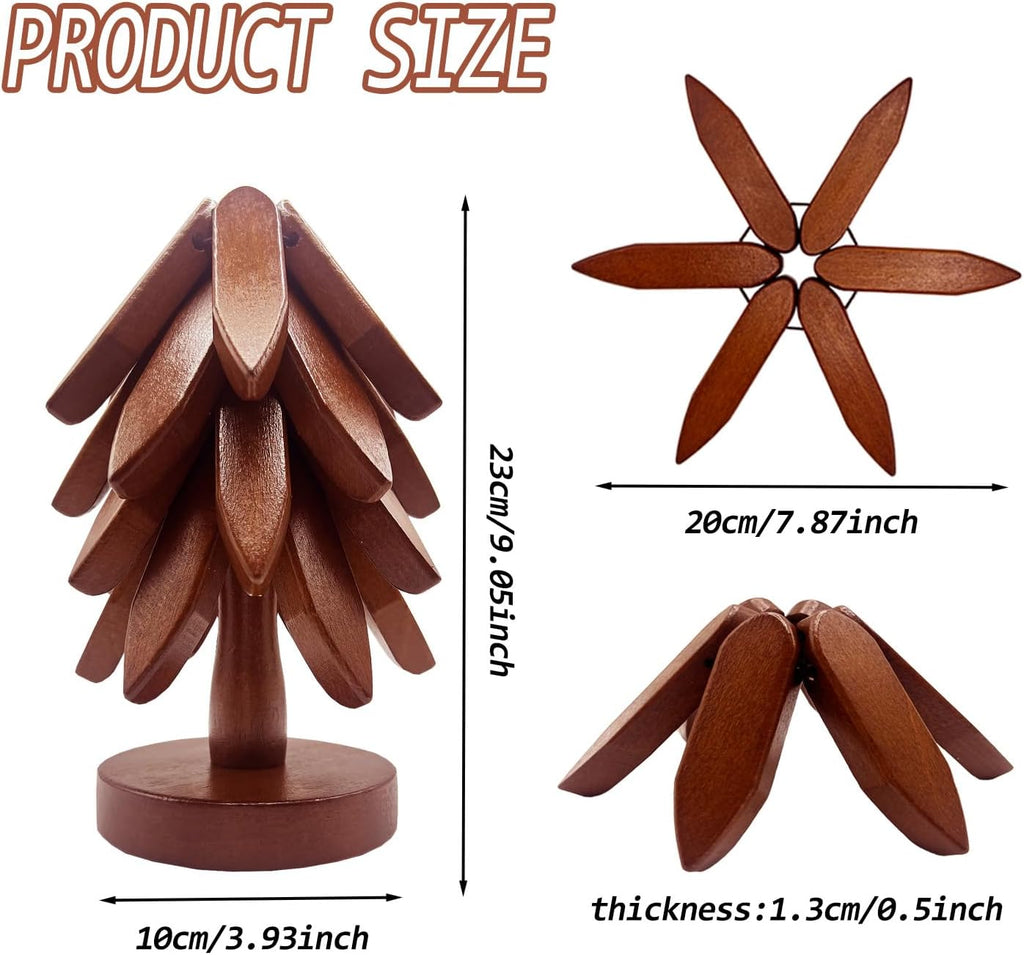 Wooden Trivets for Hot Dishes, Stackable Christmas Tree Trivet Set - Set of 4