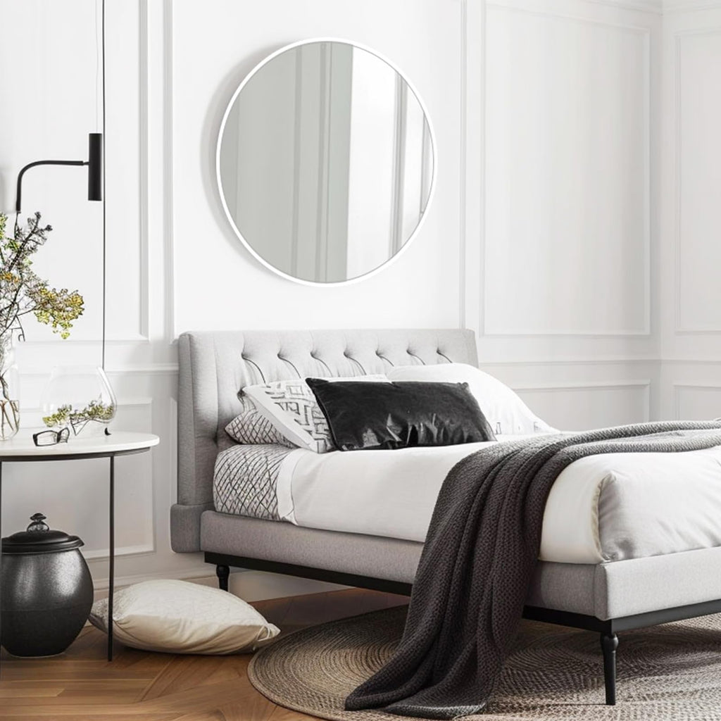 White Round Mirror 30 inch, Circle Mirror, Matte White Metal Frame