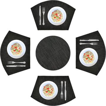 Round Placemats Wedge Place Mats Sets with Centerpiece Round Table Mats, PVC Polyester Heat Resistant Non-Slip - Set of 5