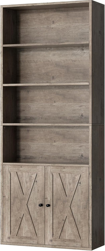 Bookshelf, Industrial Bookshelves and Bookcases with Doors Floor Standing 6 Shelf Display Storage Shelves 70.6 inches