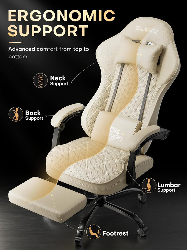 Gaming Chair with Massager Lumbar Support, 400LBS Weight Capacity | Computer Chair with Footrest & Linkage Armrests