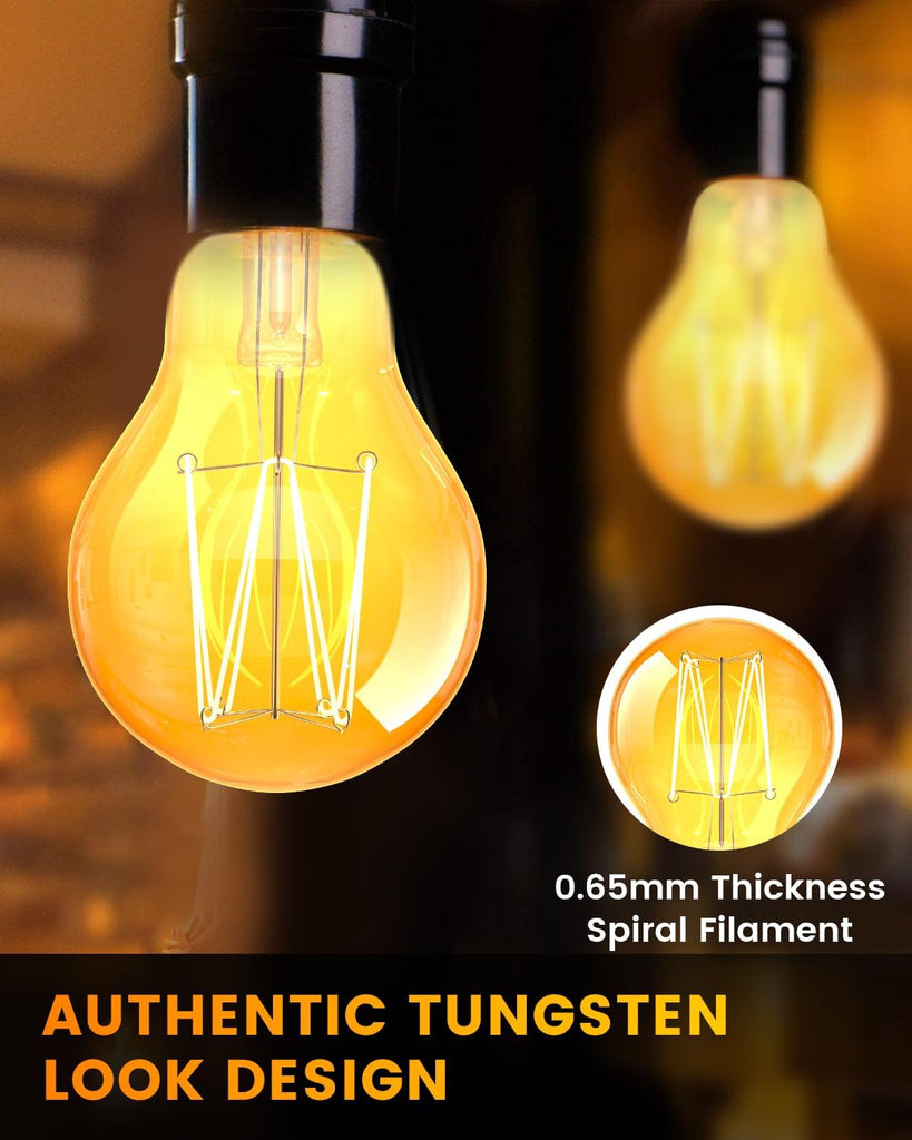 A60 Vintage LED Edison Light Bulbs 2W, 2000K E26 Warm Amber Light Bulb, Incandescent Light Bulbs 20 Watt