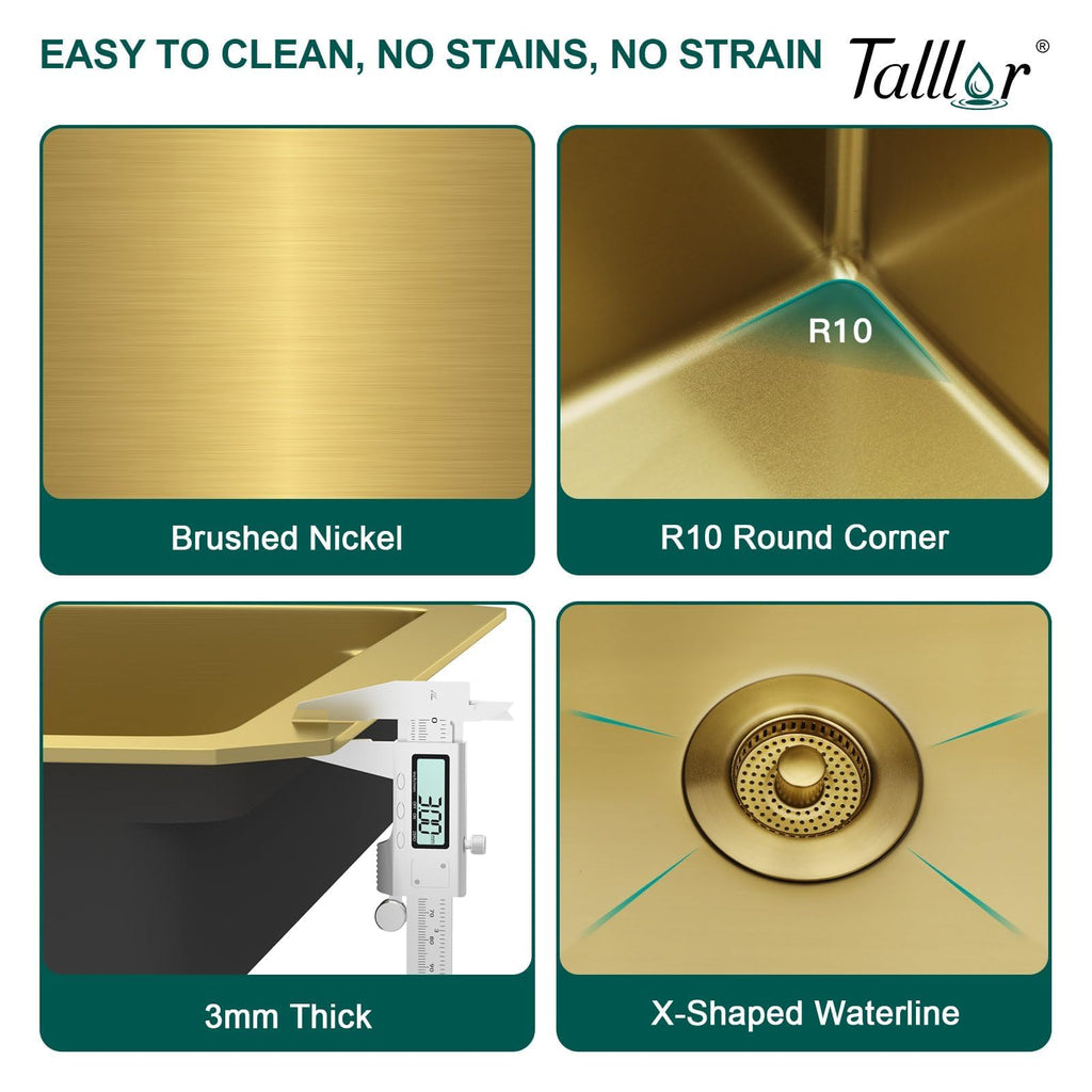 32"x19" Gold Undermount Kitchen Sink, Workstation All-In One Gold 16 Gauge Stainless Steel Under Counter Single