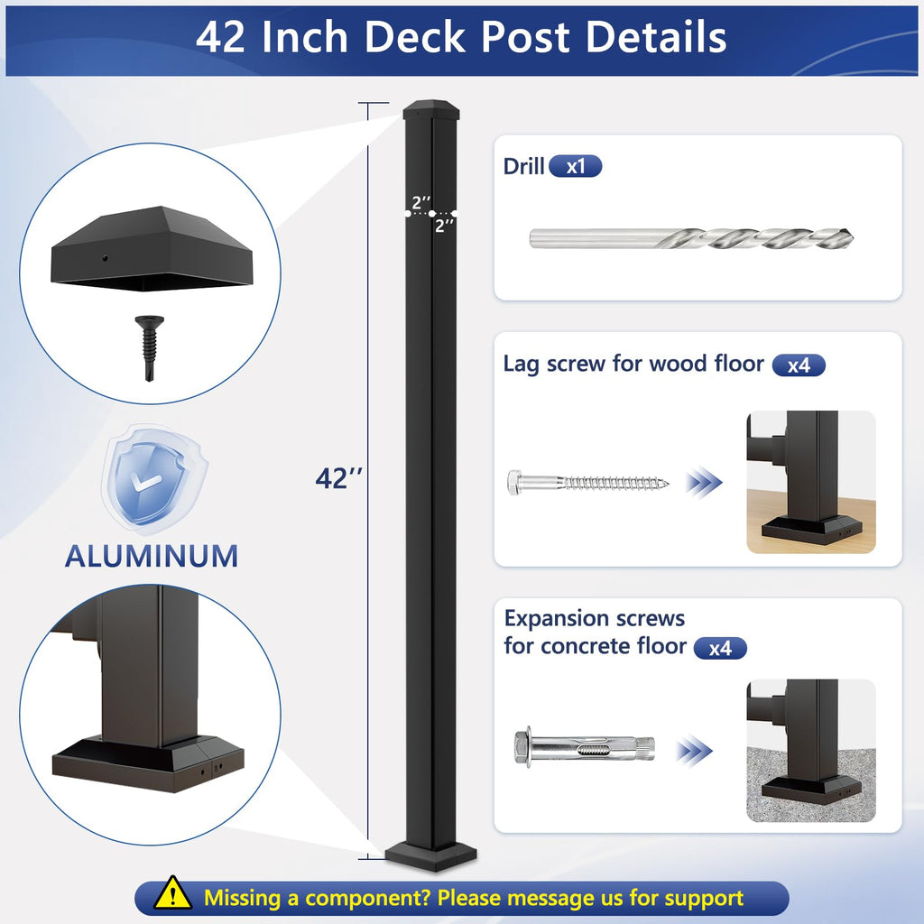 42 in. H Aluminum Deck Railing Post & Drill Bit for Stair Railing