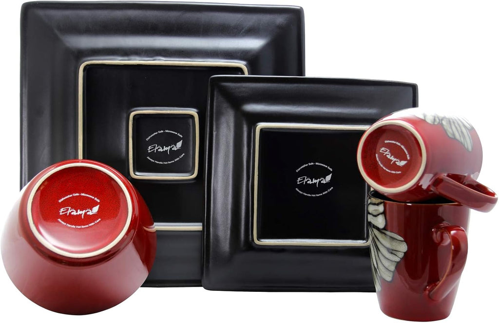S Luxurious Red Winter Bloom 16 Piece Dinnerware Set with Complete Settign for 4