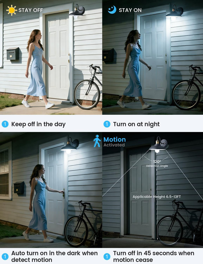 Motion Sensor Light Bulbs 13W (100W Equivalent), 3 Pack A19 E26 Motion Activated Dusk to Dawn LED Bulb, 5000K