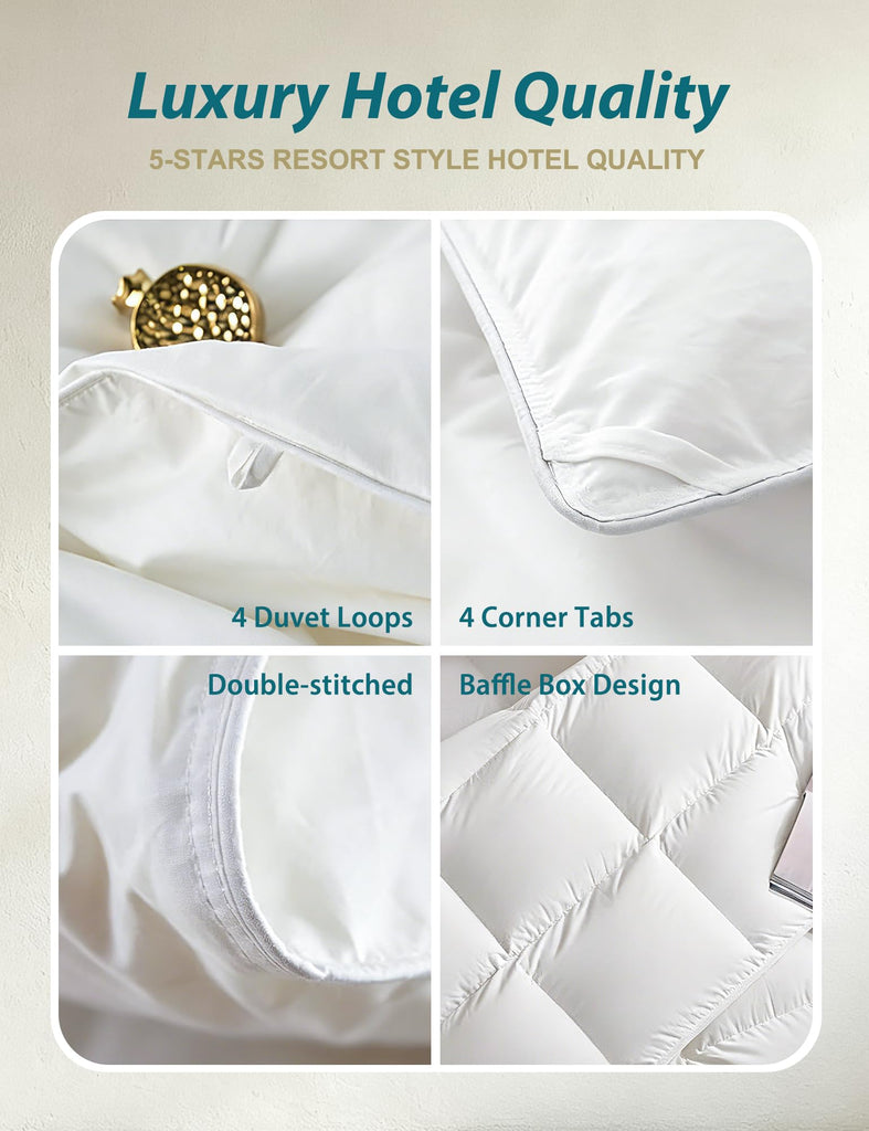 Fluffy Down Feather Comforter, Queen Size, 100% Organic Cotton
