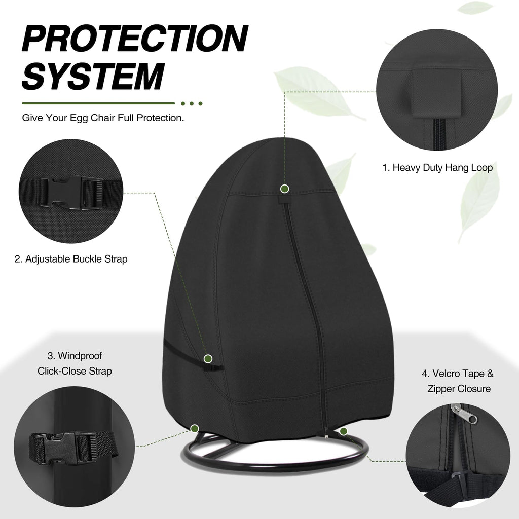 Waterproof Patio Hanging Egg Chair Cover, Black
