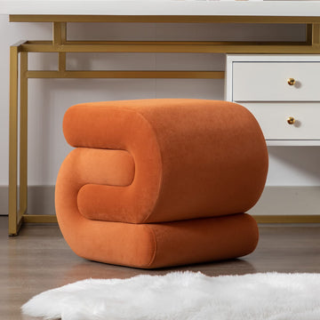 Velvet Vanity Stool, Modern S-Shaped Pouf Ottoman Footrest Makeup Chair Foot Stool Under Desk, Decorative Floor Seat