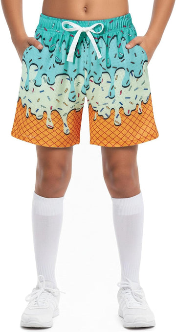 Boys Athletic Shorts Ice Cream Drip Mesh Breathable