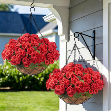 2 Set Artificial Geraniums Hanging Baskets 16 Pcs Outdoor Faux Geraniums