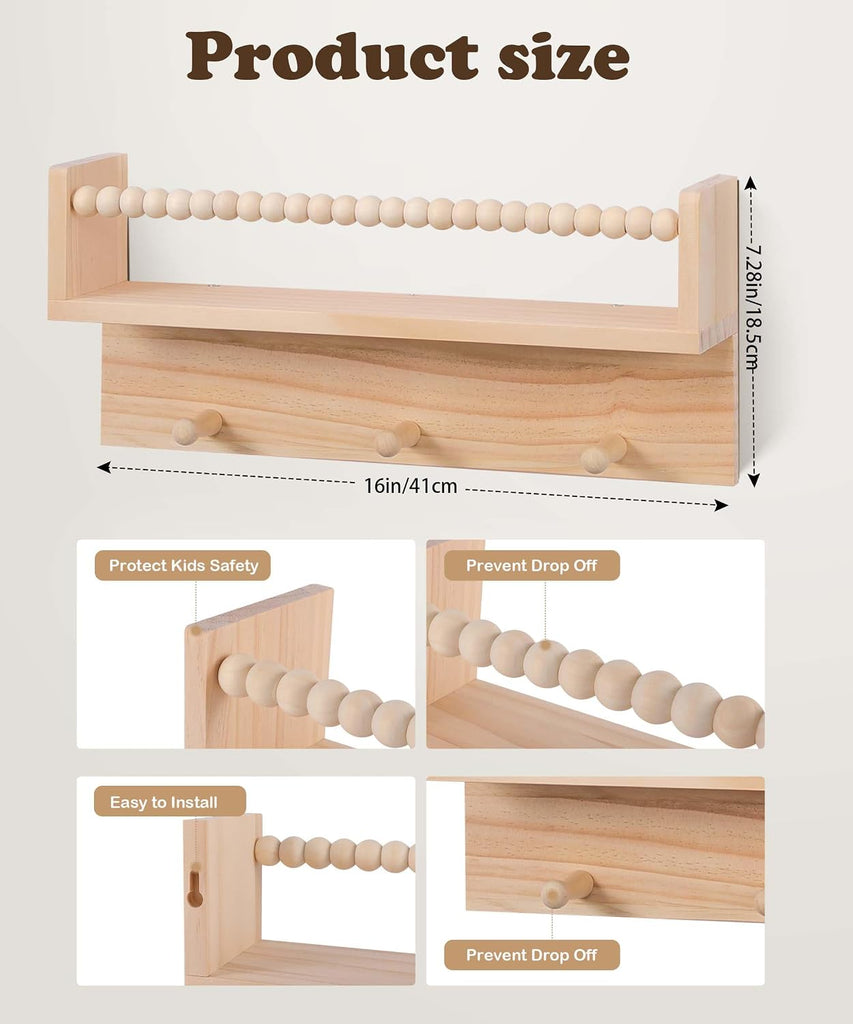 Wall Bookshelves,Set of 4 Natural Wood Floating Bookshelf,Nursery Shelves,Floating Book Shelves for Wall(Burlywood)
