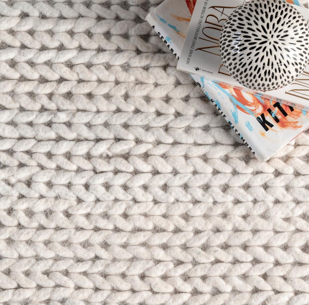 Wool Cotton Chunky Cable Rug/Runner (2' x 3' - Ivory)