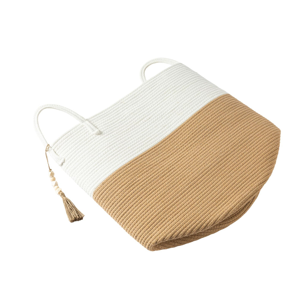 Blanket Basket 58L, Woven Laundry Hamper Tall Laundry Basket with Boho Wooden Tassels, Large Cotton Rope Storage