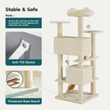 54-inch Indoor Cat Tree Tower - Multi-Level Pet House for Large Cats with 2 Condos, Scratching Posts, Round Platform