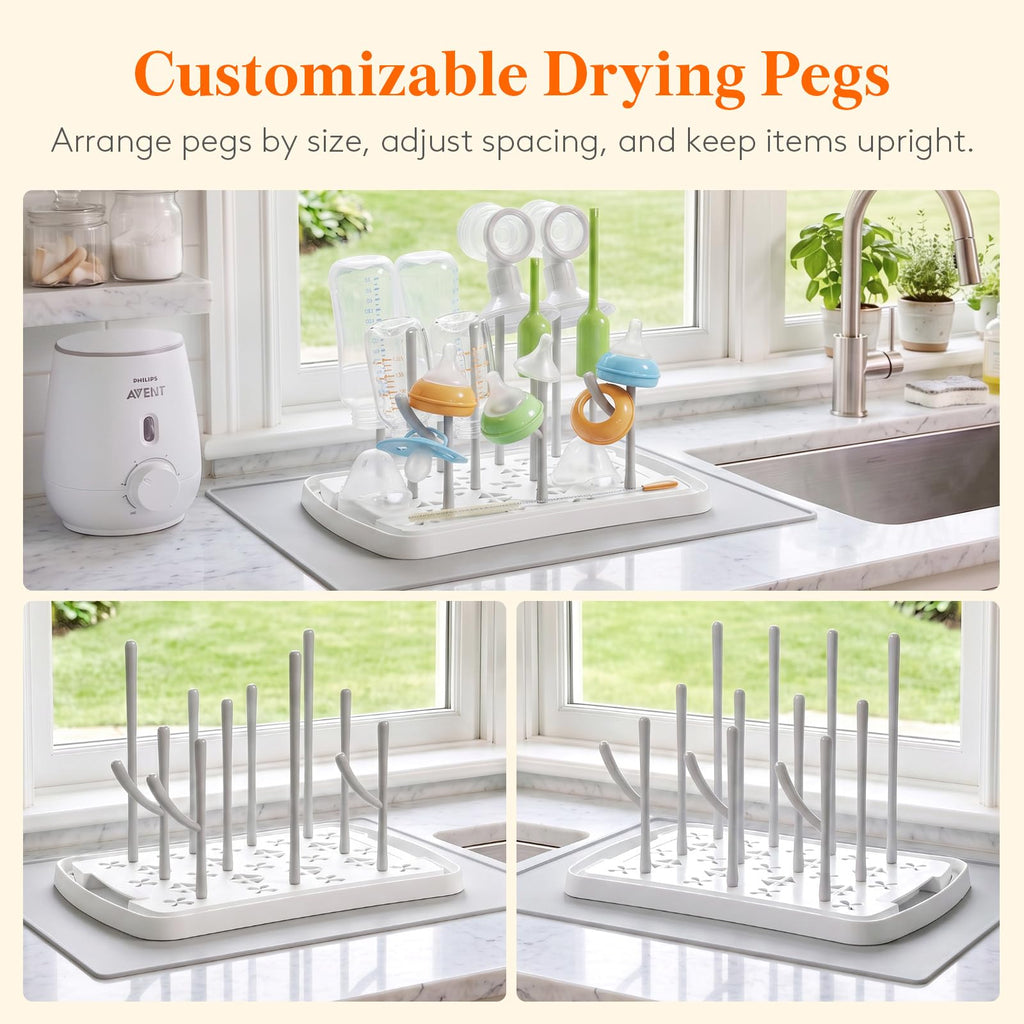 Portable Baby Bottle Drying Rack with Drain Mat & Tray, BPA Free
