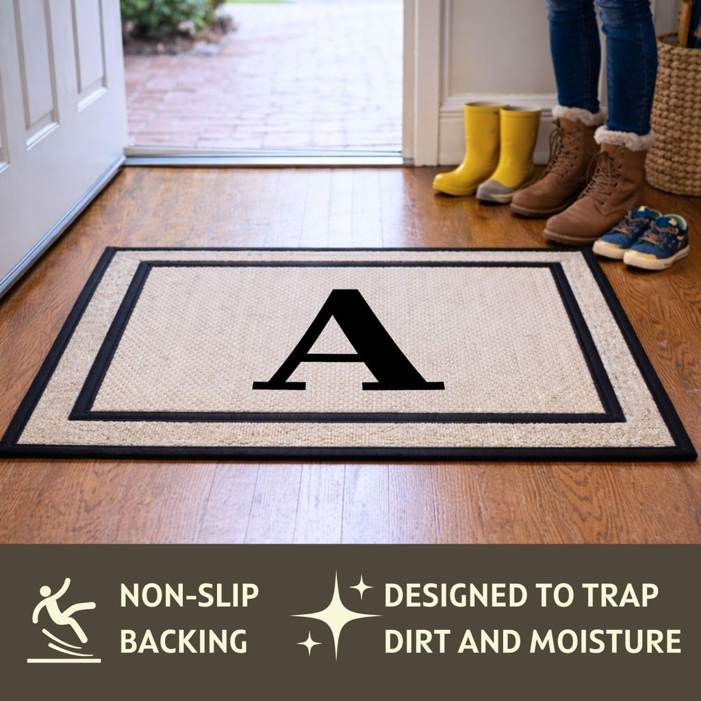 Custom Indoor and Outdoor Door Mat 18x30 Inch - Personalized Letter Monogram Doormat with Non-Slip Rubber Backing and
